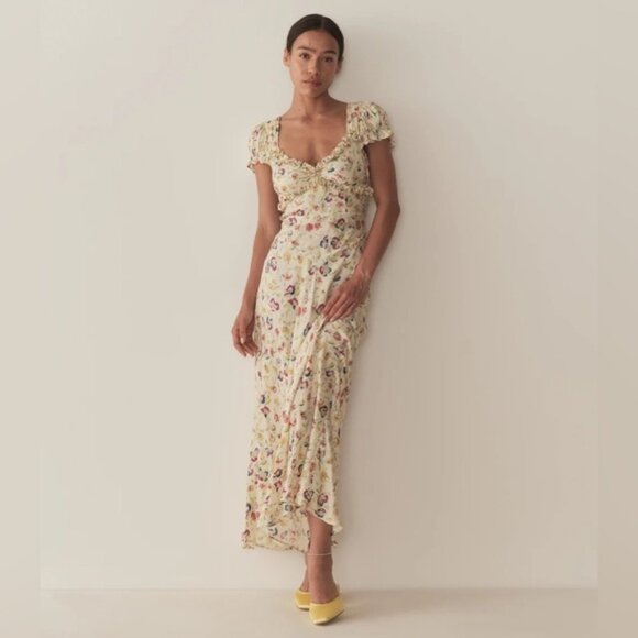 NEW DOEN Valerine SIlk Blend Dress Windswept Blooms Cream Floral | US XS - Picture 1 of 16